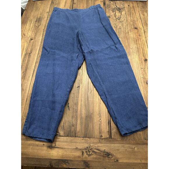 Flax Pants - Flax Pants Womens Small 100% Linen Pull On High Rise Wide Leg Lagenlook Blue